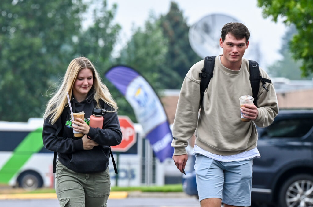 Students walking on campus.