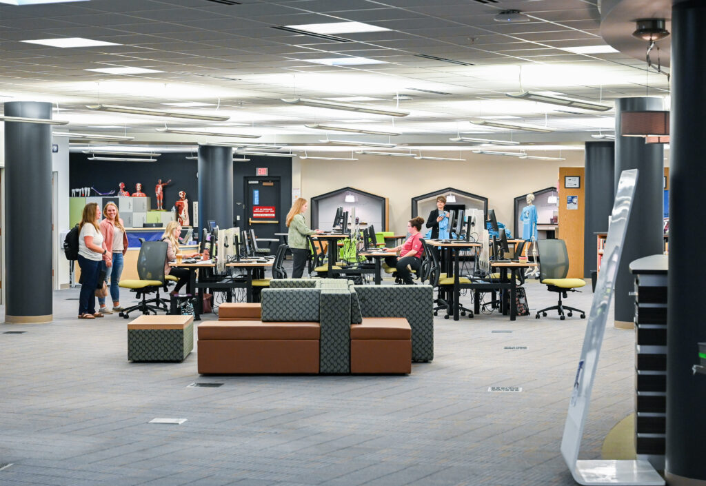 Photo of students working in the library